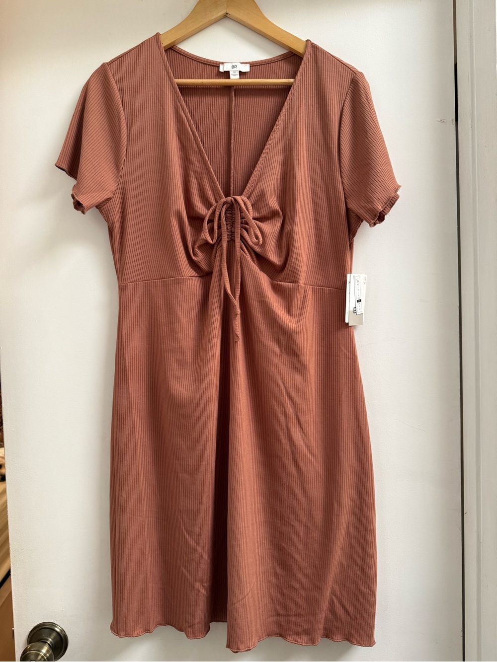 NWT bp Ribbed Tie-Front Tunic Dress in Terracotta